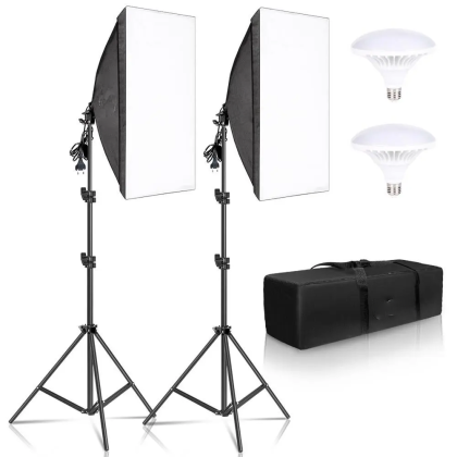Комплект фотографско осветление с 2 софтбокса, 2 статива и 2 Led крушки 60W