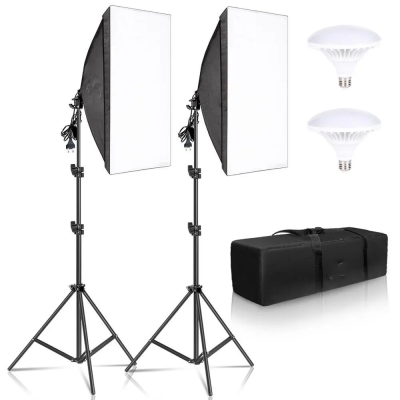 Комплект фотографско осветление с 2 софтбокса, 2 статива и 2 Led крушки 60W