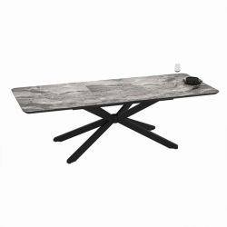Разтегателна трапезна маса MONA – черен мрамор, с механизъм от 190 см до 250 см, стилна MDF повърхност и здрава метална конструкция за трапезарията