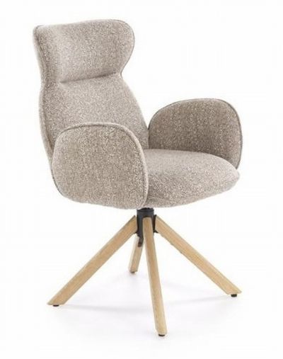 Трапезен стол К-585 с функция въртене тъмно бежово и натурален дъб