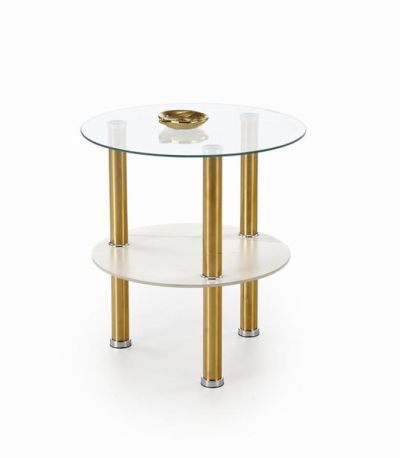 Холна маса DUCAT_S кръгла прозрачно стъкло, бял мрамoр и златно