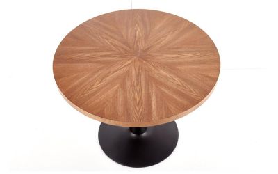 Кръгла трапезна маса CARMELO – орех и черно, Ø100 см, стабилна метална основа и изчистен дизайн за уютна трапезария