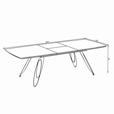 Разтегателна трапезна маса MERKUR – бежов мрамор и черно, с механизъм от 190 см до 250 см, стилен дизайн и здрава конструкция за модерна трапезария