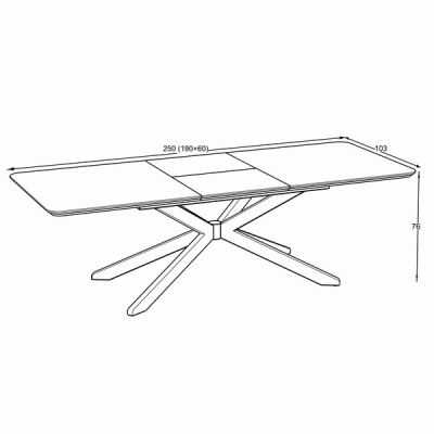 Разтегателна трапезна маса MONA – меден дъб и черно с механизъм 190 – 250 см, здрава конструкция и модерен дизайн за просторна трапезария