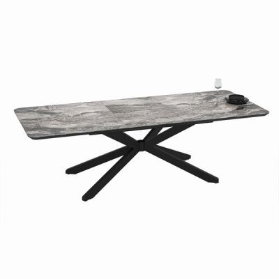 Разтегателна трапезна маса MONA – черен мрамор, с механизъм от 190 см до 250 см, стилна MDF повърхност и здрава метална конструкция за трапезарията